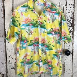 Hawaiian button down with flamingos